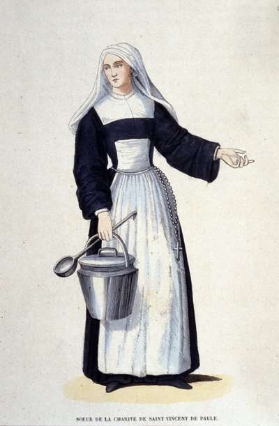 Søster til Charity of Saint Vincent de Paul. Gravering fra et album på religiøse ordre, Paris av Unknown artist