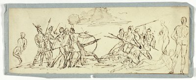 Skisse av kampscene (rekto); Fregatt (verso) av Unknown artist