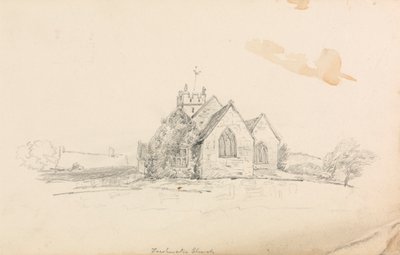 Skisse av en liten landlig kirke; skisse av et skip av Unknown artist