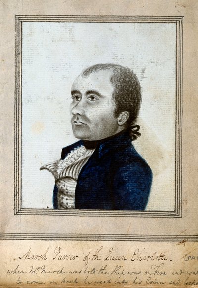 Skissert portrett av Marsh, purser av «Queen Charlotte», ca. 1794 (vasket, blå, grå) av Unknown artist