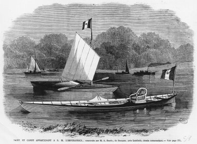 Skiff og kano ved siden av imperatrisen, bygget av M.A. Searle de Stangate, nær Lambeth - gravering av Unknown artist