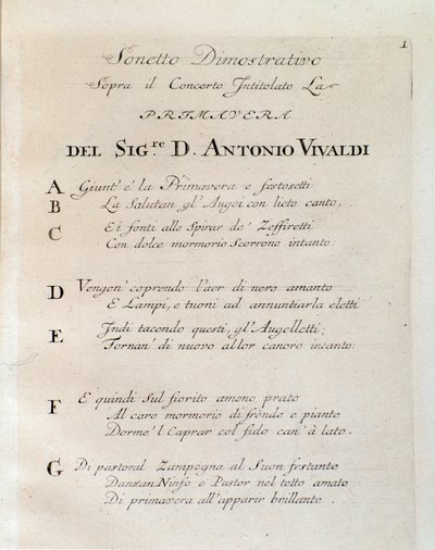 Sonet i begynnelsen av våren (La primavera) konsert i The trial of harmony and oppfinnelse av Antonio Vivaldi av Unknown artist