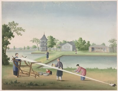 Spinne klut, forberede teblader, forberede silke av Unknown artist