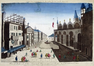 Plassen til St. Markus-kirken og den store plass ferdigstilt av St. Geminian-kirken i Venezia. Gravering fra 1700-tallet. av Unknown artist