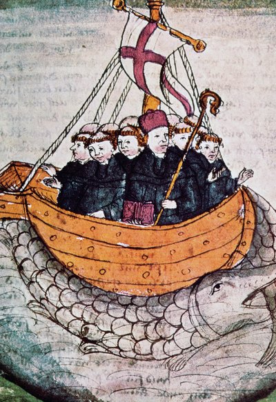 St Brendan på en hval, miniatyr fra en tysk manuskriptoversettelse av Unknown artist