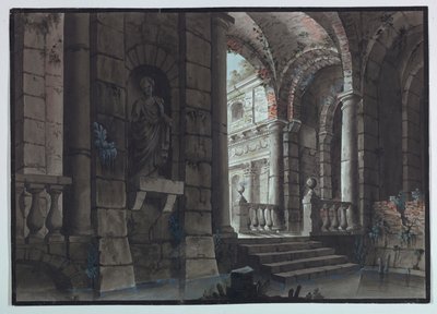 Scenedesign, antikke ruiner, interiør av Unknown artist