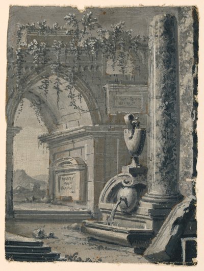 Scenedesign, antikk utsikt i hagen av Unknown artist