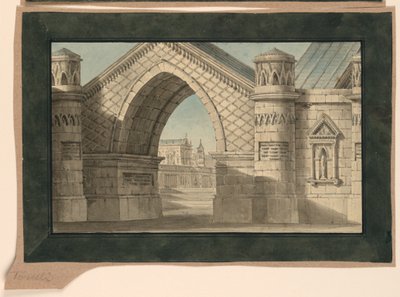 Scenedesign, gotisk buegang av Unknown artist