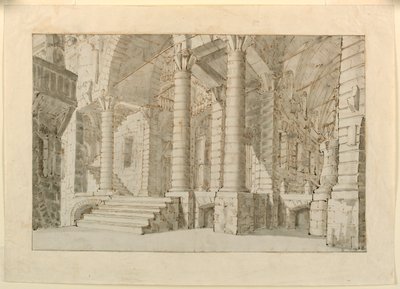 Scenedesign, interiør i fengsel av Unknown artist