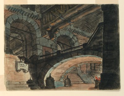 Scenedesign, interiør i et fengsel av Unknown artist
