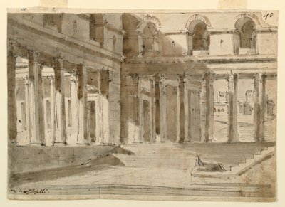 Scenedesign, Palace Court med trapper av Unknown artist