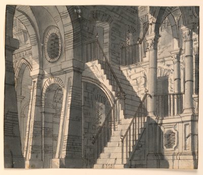 Scenedesign, steininteriør med trapp av Unknown artist