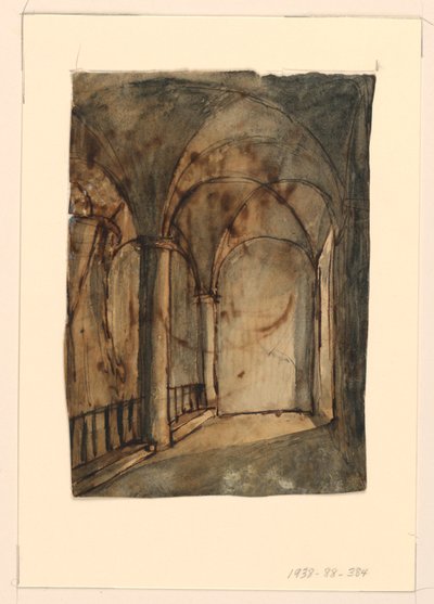 Scenedesign, hvelvede kirkeinteriør av Unknown artist