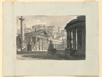 Scenedesign, utsikt over antikk by av Unknown artist