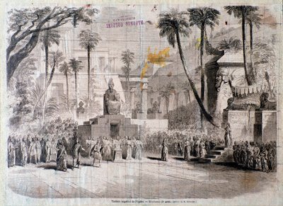 Scenesett for andre akt av Semiramide, opera av Gioacchino Rossini av Unknown artist