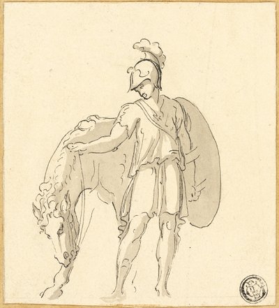 Stående kriger og hest av Unknown artist