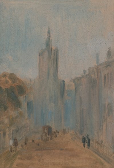 Gate med kirke og figurer av Unknown artist