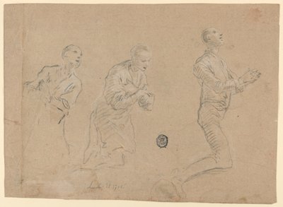 Studier (a) Tre knelende gjetere. (b) To armer av Unknown artist