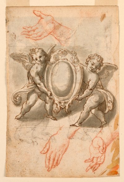 Studier av hender og Putti med et skjold av Unknown artist
