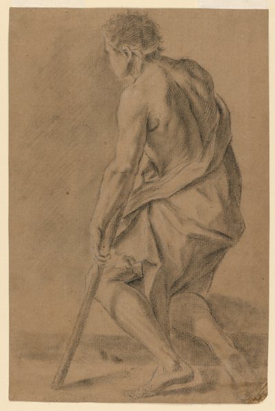 Studie: En halvnaken mann med krykke av Unknown artist
