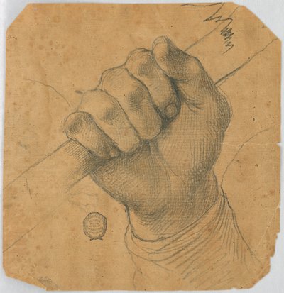 Studie: En manns hånd som holder en pinne av Unknown artist
