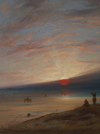 Solnedgang på stranden ved Sark av Unknown artist