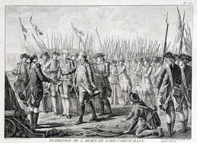 Overgivelse av den britiske hæren til Lord Cornwallis (1738 - 1805) til Amerika 19. oktober 1781. av Unknown artist