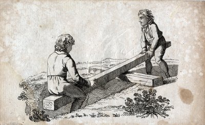 Swing: two children on a butt tape (butt tape) Engraving late 18th century. Private collection. av Unknown artist