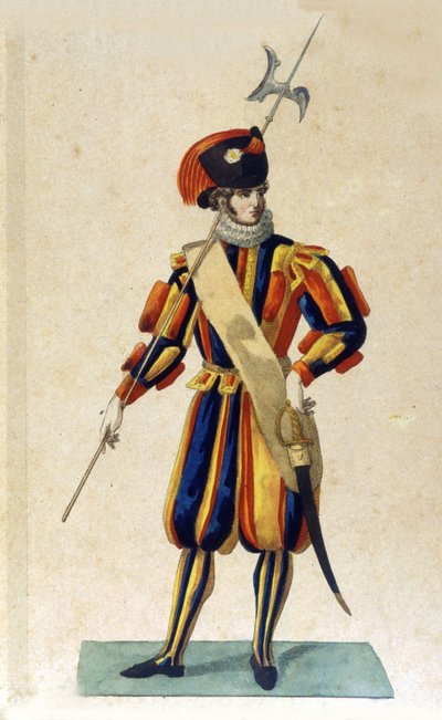 Sveitsisk vakt fra Vatikanstaten i lite antrekk. av Unknown artist
