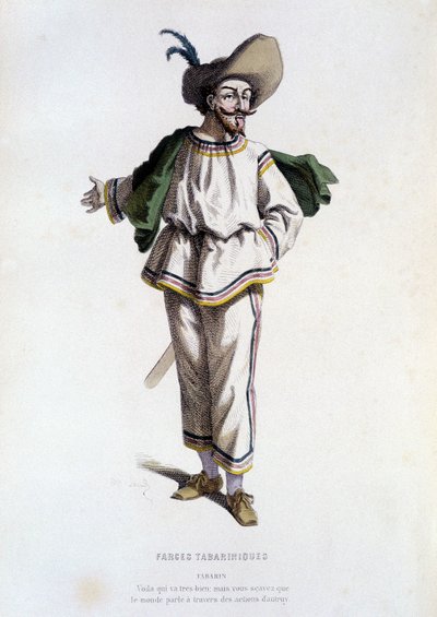 Tabarin, ""karakter av Farces Tabariniques"" (av Tabarin 1622), i ""Fransk teater på 1500- og 1600-tallet, før Moliere"" av Edouard Fournier. av Unknown artist