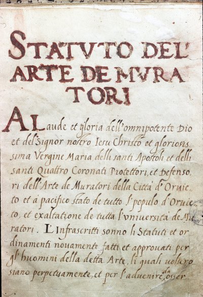 Table des corporations, status for macons i byen Orvieto, Italia av Unknown artist