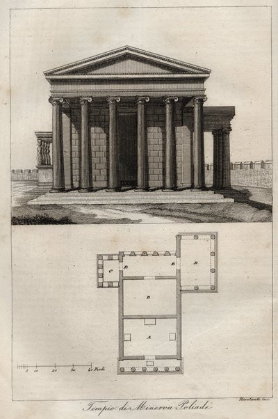 Temple of Athena Polias - Akropolis Athen - (Ancient Temple of Athena) - gravering fra "" skikker og tradisjoner til alle folkeslag i universet. Det er historien om regjeringen, lovene, militsen, om religionen til alle nasjoner fra de fjerneste tider og op av Unknown artist