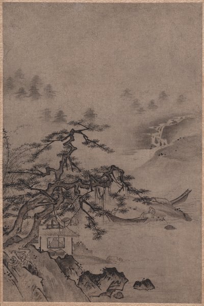 Thatched Hut ved Water's Edge av Unknown artist