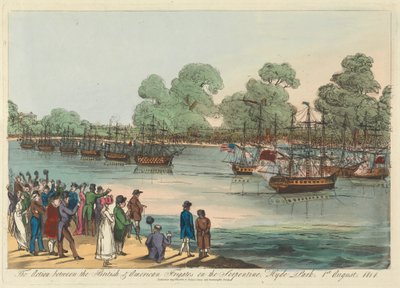 Handlingen mellom de britiske og amerikanske fregattene på Serpentine, Hyde Park 1. august 1814 av Unknown artist