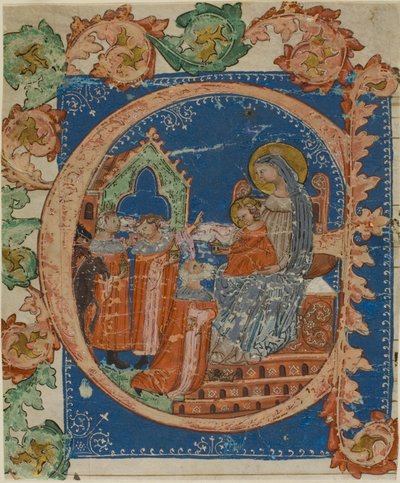 Tilbedelsen av de vise menn i en historisert initial quot;Equot; fra en korbok av Unknown artist