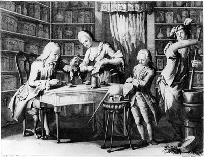 Apotekeren. 1800-talls gravering. av Unknown artist
