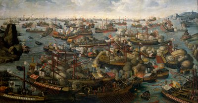 Slaget ved Lepanto, 7. oktober 1571, sent på 1500-tallet (olje på lerret) av Unknown artist