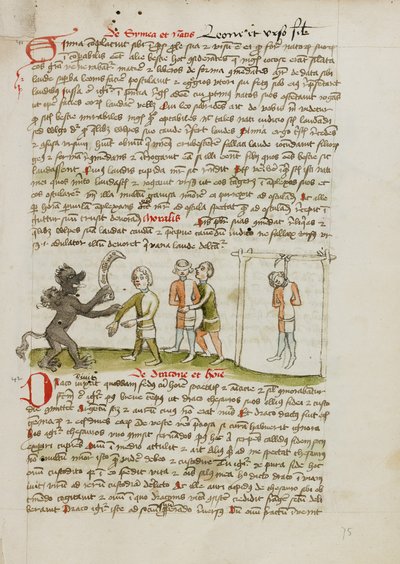 Djevelen med en mann iført bind for øynene; Mannen som henger fra et tre i nærheten av Unknown artist
