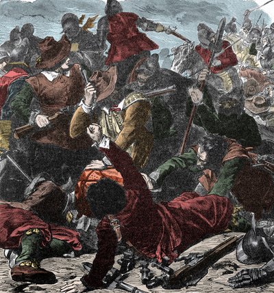Franskmennene griper Milano - Setet i Milano 1499 - Fargegravering av Unknown artist