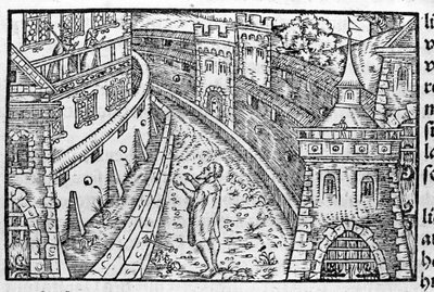 Den germanske keiseren Henrik IV (1050 - 1106) i Canossa. Øverst til venstre er grevinne Mathilde av Canossa (eller grevinne Mathilde av Toscana) (1046 - 1115) og pave Gregoire VII (1015/20 - 1085) som hadde søkt tilflukt i slottet. I følge Johann Stum av Unknown artist