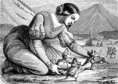 The Giant Miss, sagaen om den gigantiske frøken som leker med folk i normal størrelse, Historisk av Unknown artist