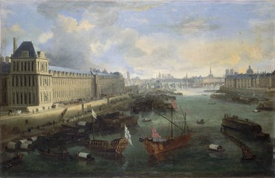 Grande Galerie of Louvre, Pont-Neuf, Cité, Collège des Quatres-Nations, ca. 1670 På Seinen, den kongelige bysse, mellom 1670 og 1685 (olje på lerret) av Unknown artist