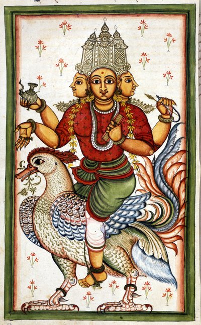 Den hinduistiske guddommen Brahma Page hentet fra manuskriptet (ms.8300) "History of Mogol"" (Moghul eller Moghol) av Stefano Nivibus Cardeira. 18. århundre. Bibloteca marciana, Venezia av Unknown artist