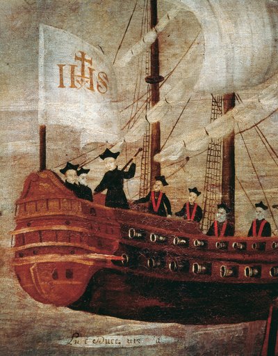 Jesuittene ankommer med skip utenfor kysten av Nya Granada av Unknown artist