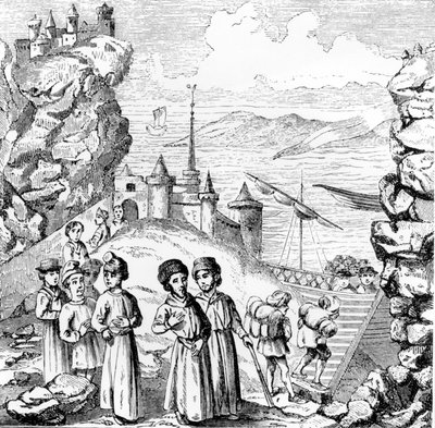 Jødene jaktet fra Spania. Gjengivelse av en gravering fra begynnelsen av 1600-tallet. av Unknown artist