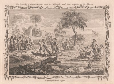 Landingen av kaptein Rogers menn i California, og mottakelsen deres av de innfødte av Unknown artist