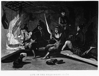 The Life of Eskimos in an Igloo - Elisha Kent Kane, Artic Exploration in Years 1853 - 1855, Philadelphia, Childs og Peterson av Unknown artist