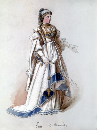 The Master Singers of Nuremberg (Die Meistersinger von Nürnberg), opera skapt av Richard Wagner: Evas kostyme for første forestilling. Wagner-museet Bayreuth. av Unknown artist