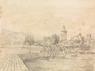 Havnen i Ouchy; grafittstudie av to kvinner med caps av Unknown artist