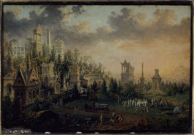Père-Lachaise-kirkegården, nå i det 20. arrondissementet, i 1835 (maleri) av Unknown artist